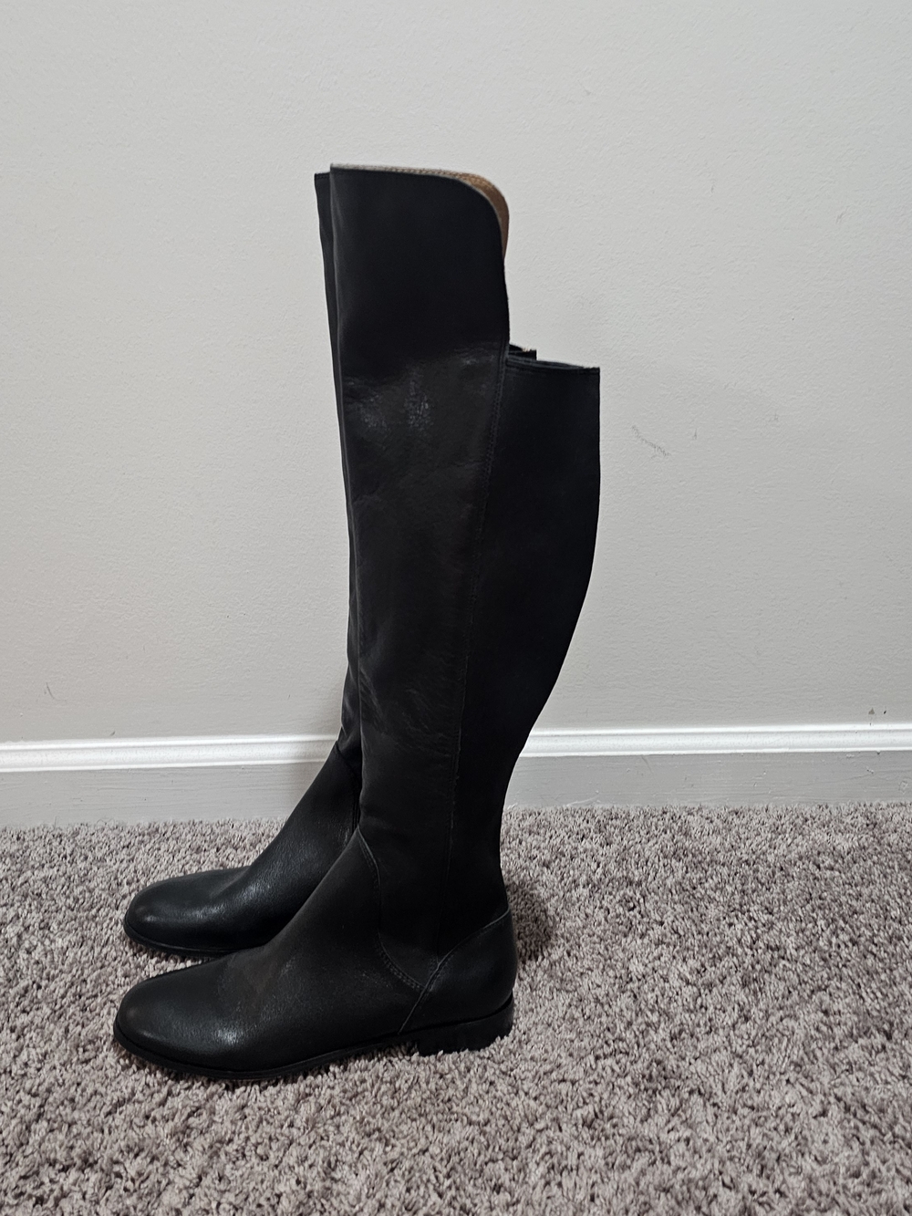 Corso Como Black Over-the-Knee Leather Boots Low Hewls Size 7